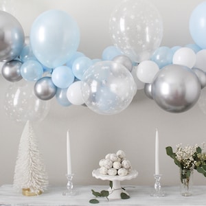 Snowflake Balloon Garland Winter Wonderland Onederland Chrome Silver Blue White Snowflake Balloons Winter Onederland Baby Shower Winter