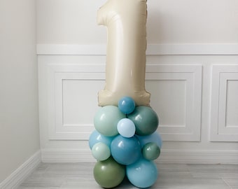 Blue & Green Balloon Tower Kit: Retro Neutral Birthday Party Decor