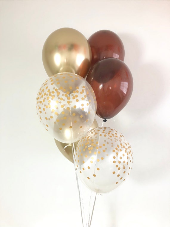 Chrome Gold Brown Gold Confetti Balloons Brown And Gold Party Etsy