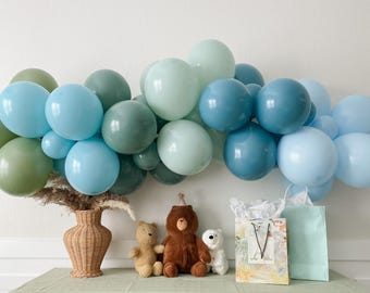 Blue & Green Balloon Garland Kit: Boho Baby Shower Party Decor