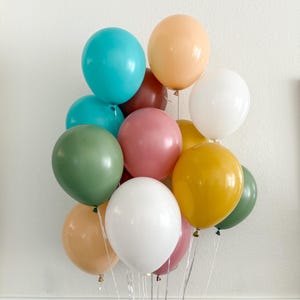 Modern Boho Latex Balloons White Eucalyptus Terracotta Rosewood Turquoise Mustard Blush Colorful Muted Balloons Birthday, Shower, Events