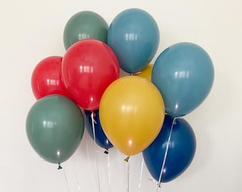 Rustic Rainbow Balloon Pack: Navy, Red, Mustard Party Decor