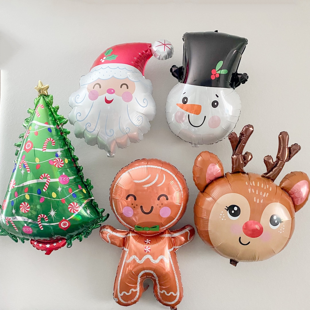 Globos Mylar navideños: Papá Noel, muñeco de nieve, reno, pan de jengibre y  México