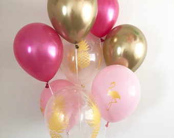 Pineapple Balloons Flamingo Balloons Hot Pink Gold Chrome Pineapple Balloons FlamingoParty Pink Gold Party Pineapple Party Bachelorette Pink