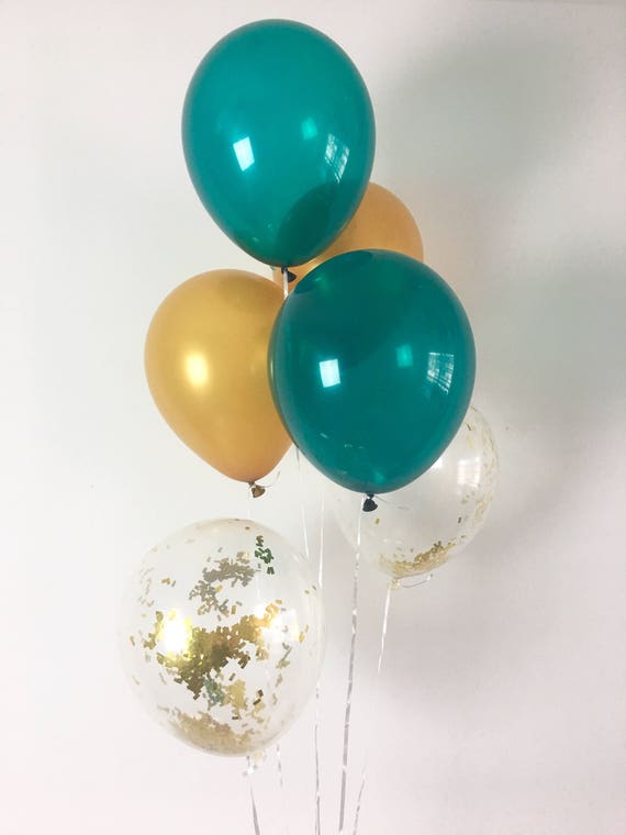 Teal Gold And Gold Confetti Latex Balloons Teal Balloons Teal Baby