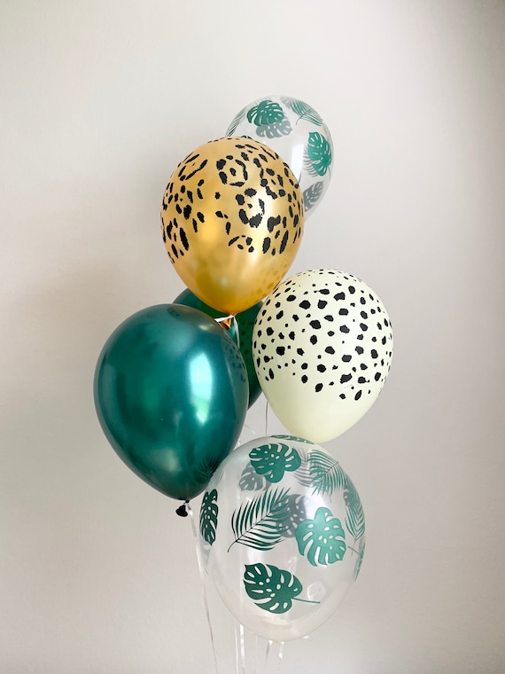 Palm Leaf Cheetah Leopard Forest Balloons Animal Print Balloons Wild One Party Jungle Party Safari Party Tropical Party Palm Leaf Balloons Il_570xn