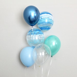 Chrome Blue Pearl Mint Clear Blue Graffiti Latex Balloons Shark Party Boy Party Blue Party Baby Shower Baby Shark Party Shark Decor Mermaid