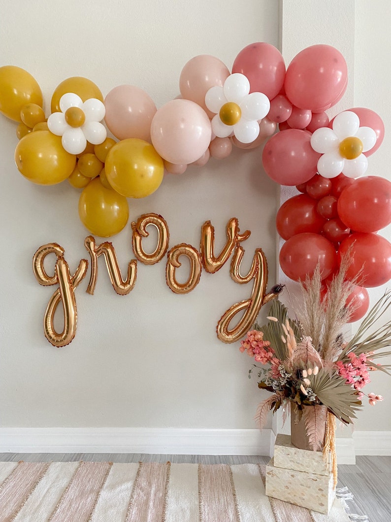 Groovy Balloon Garland Kit Daisy Balloon Garland Groovy One Two Groovy Party Retro Party Boho Daisy Party First Trip Around the Sun Party image 1