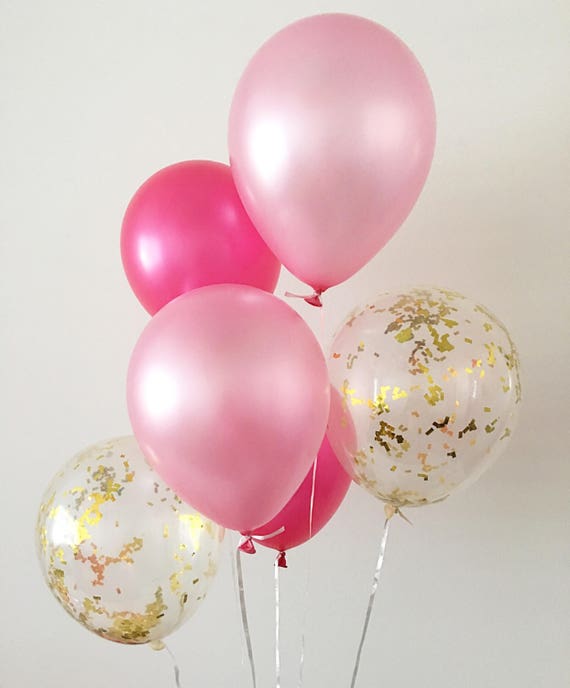 Pink And Gold Confetti Latex Balloons Pink And Gold First Birthday