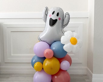 Groovy Halloween Balloon Tower Pastel Halloween Party Ghost Party Spooky One Two Spooky Little Boo Baby Shower Halloween Party Retro Party