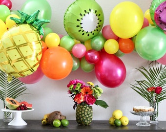 Balloon Garland Tutti Fruitti Balloon Garland Pink Lime Green Yellow Orange Balloons One in A Melon Party Tutti Fruity Fruit Party Balloons