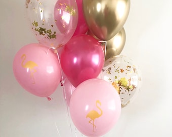 Flamingo Balloons Chrome Gold Pearl Pink Hot Pink Gold Confetti Latex Balloons Flamingo Party Beach Bachelorette Lets Flamingle Confetti