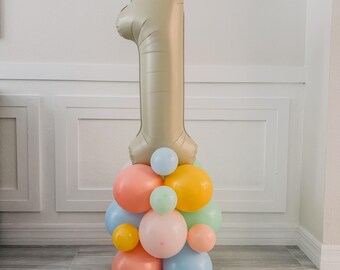 Pastel Balloon Tower Kit: Birthday Party Decor, Matte Pink, Melon, Goldenrod, Green, Blue
