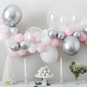 Snowflake Balloon Garland Winter Wonderland Baby Shower Decor Winter Onederland Balloon Arch Pink Winter Wonderland Baby Shower Balloons