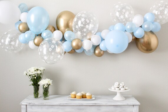 Snowflake Balloon Garland Winter Wonderland Onederland Party Chrome Gold Blue White Snowflake Balloons Winter Onederland Baby Shower Winter