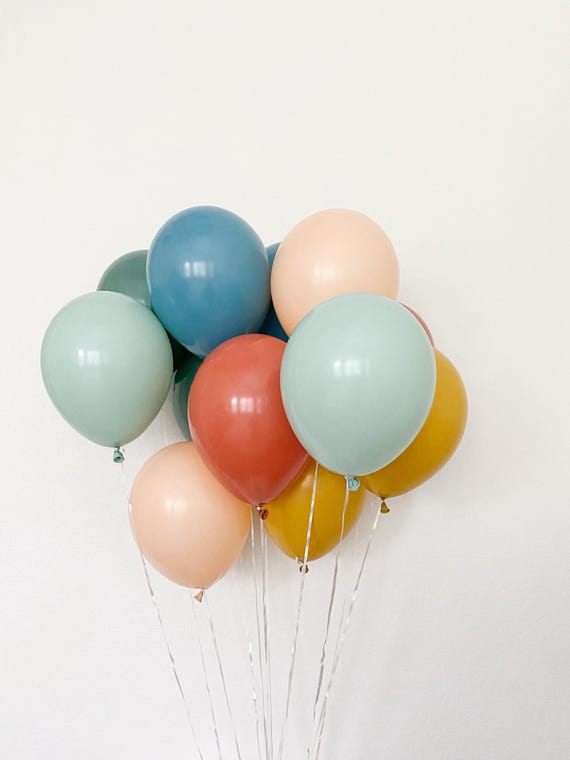 Boho Rainbow Latex Balloons: Burnt Orange, Blush, Mustard, Mint, Slate Party Decor