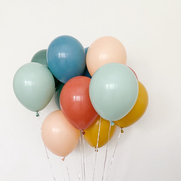 Boho Rainbow Latex Balloons: Burnt Orange, Blush, Mustard, Mint, Slate Party Decor