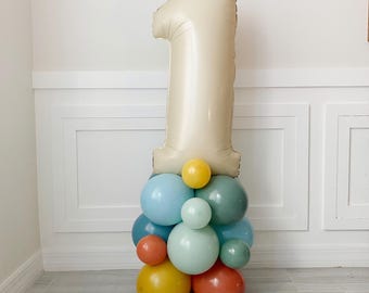 Boho Balloon Tower Kit: Retro Birthday, Muted Decor