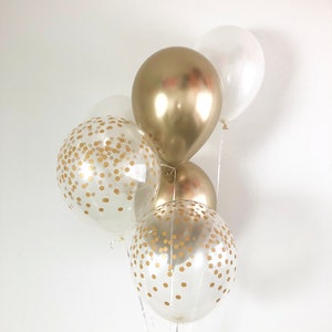 Chrome Gold Pearl White Gold Confetti Latex Balloons White and Gold Party Decor Bridal Shower Engagement Bachelorette Party Gold Balloons