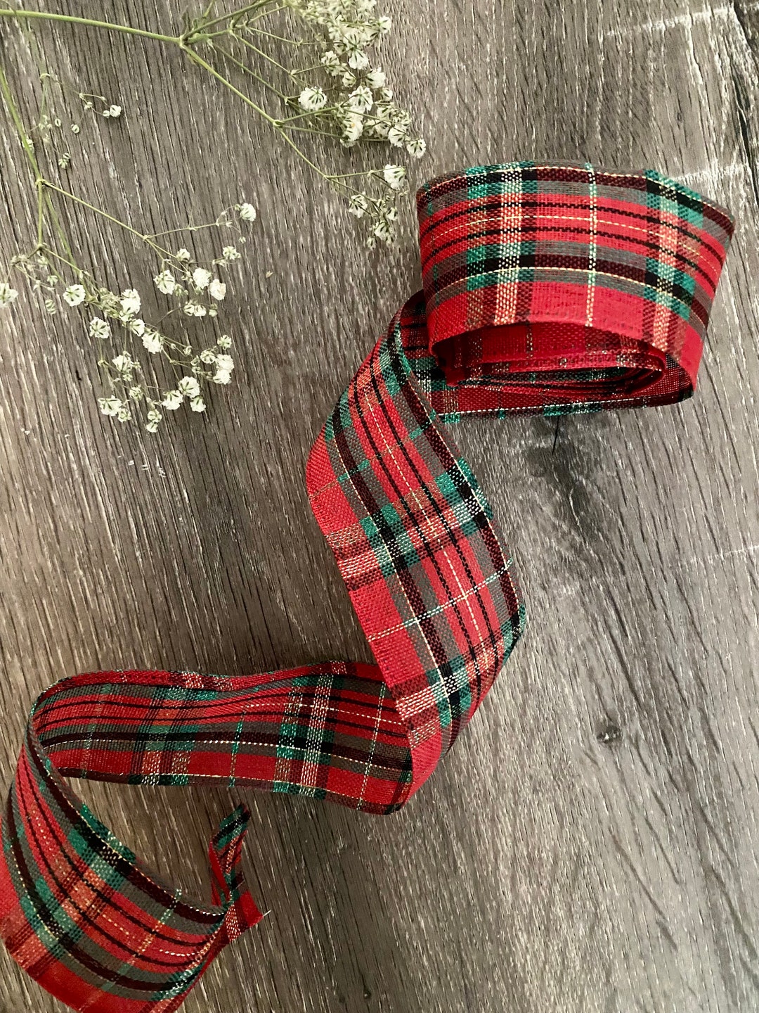Plaid 2.5 Ribbon Wired Christmas Ribbon Plaid Christmas Etsy
