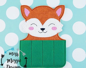 Fox Woodland animal crayon holder ITH Embroidery design