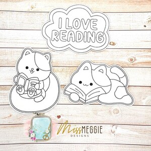Flat Coloring dolls Reading Kitty Cat set ITH digital Embroidery designs 5×7 hoop