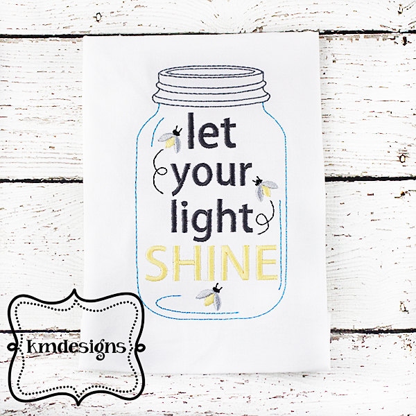 Laat uw licht schijnen Redwork Mason Jar ITH borduurwerk ontwerp bestand 5 x 7 en 6 x 10