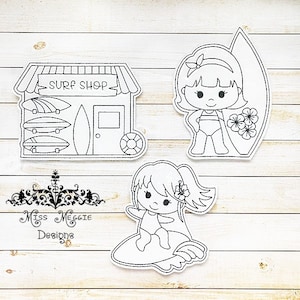Coloring flat dolls Surf Shop girl surfer set ITH Embroidery designs