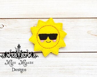 Sun Sunglasses Summer feltie design ITH embroidery design file