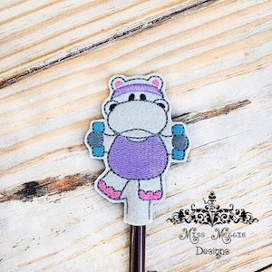 Workout Exercise Hippo Pencil Topper ITH Embroidery design file