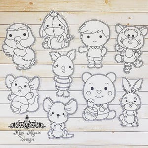 Flat vinyl coloring doll Wooded Animal Friends set ITH Embroidery design file