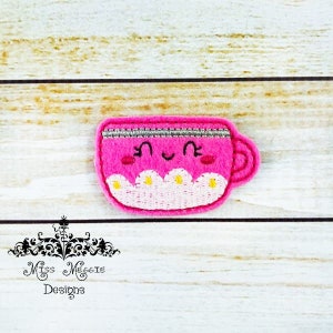 Tea Cup Kawaii Mug feltie design ITH embroidery design file