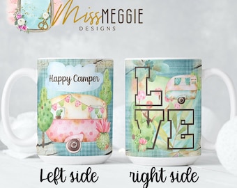 Happy Camper, Love Camping, RV Sublimation Mug Press Design, Digital PNG/JPG, Instant Download Mug Wrap Template 12oz and 15oz