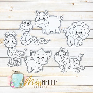 Flat Coloring dolls Jungle Animals set ITH digital Embroidery designs