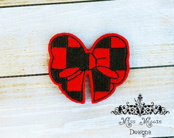 Plaid checker board Bow feltie ITH Embroidery design file