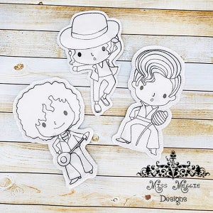 Singer Music set coloring dolls ITH Embroidery design file