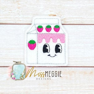 かわいいいちごミルク容器カートンフェルトITH刺繍デザインファイル