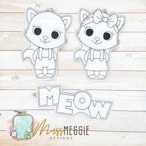 Kitty boy and girl,  Meow set coloring flat dolls ITH Embroidery digital file