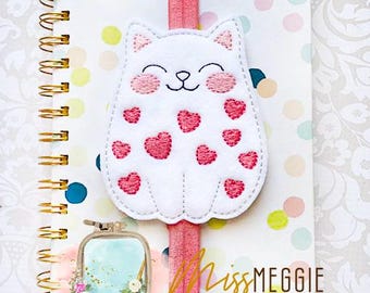 Bookmark/Planner band Kitty Cat Hearts Valentine ITH Embroidery design file