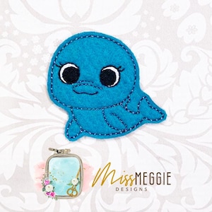 Big eyes Baby Dolphin summer feltie ITH Embroidery design file
