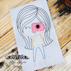 Kelly Camera girl Redwork quilting ITH Embroidery design file