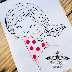 Sophia Happy girl Redwork quilting ITH Embroidery design file