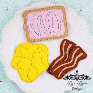 Felt food breakfast poptart, eggs, and bacon set ITH Embroidery design file 4x4 hoop