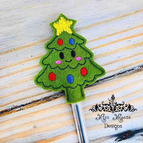 Kawaii Christmas tree Pencil Topper ITH Embroidery design file