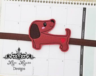 Dachshund dog bookmark ITH Embroidery design file