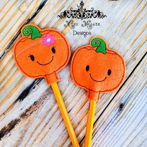 Boy Girl Pumpkin Pencil topper set ITH Embroidery design file school gifts stocking stuffer