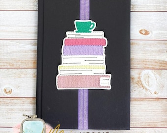 Bookmark/Planner band Stack of Books with tea ITH Embroidery design file