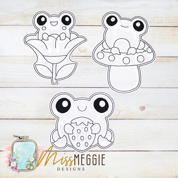 Flat Coloring dolls Flower Frog Froggie Set ITH digital Embroidery designs