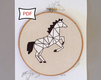 Geometric Horse Embroidery Pattern • PDF Digital Download Hand Embroidery Pattern • Horse Embroidery Pattern Sampler • Hoop Art