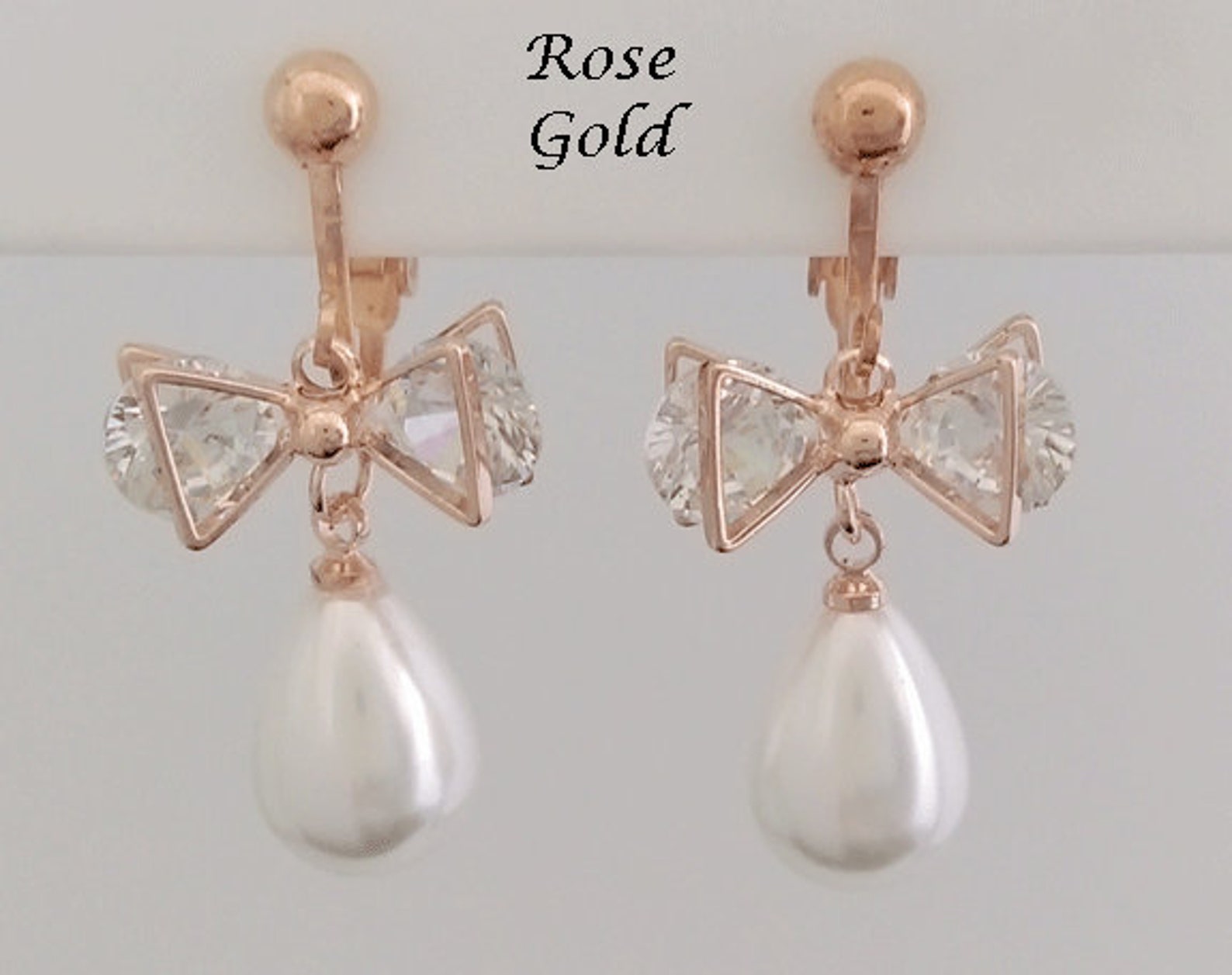 Clip on Earrings, Rose Gold Clipon Earrings, Vintage Style Fashion